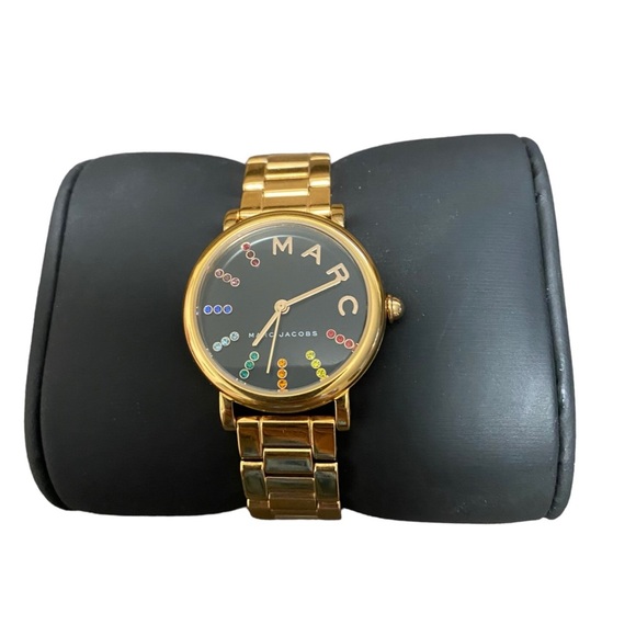 Marc By Marc Jacobs Accessories - Marc by Marc Jacobs Womens Classic Rainbow Crystal Black Dial Gold Tone Watch